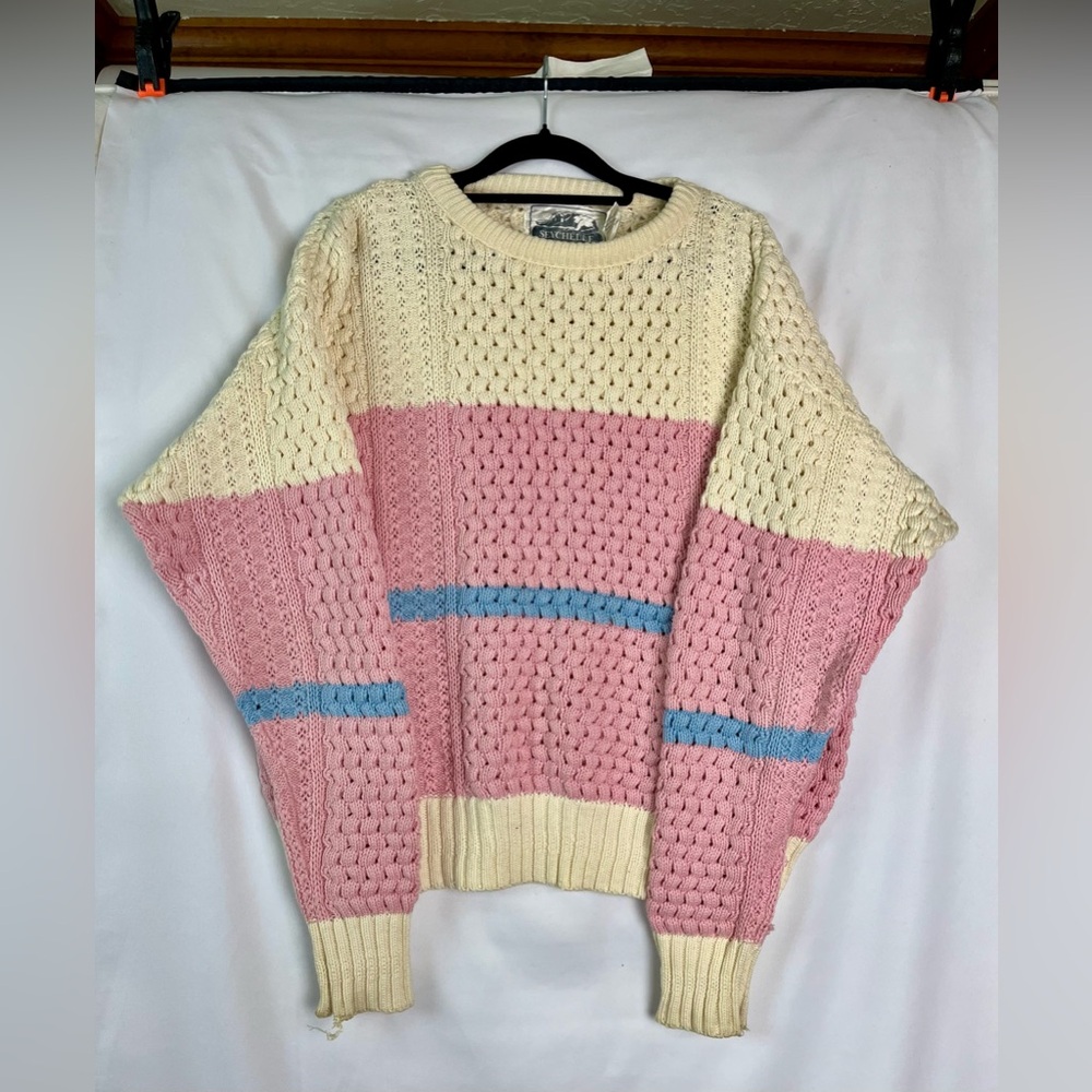 Vintage Seychelles Cream, Pink, and Blue Knit Sweater